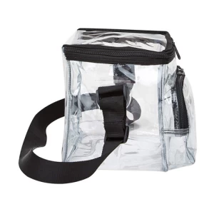 Medium Clear Plastic Lunch Bag Box with Adjustable Strap and Front Storage Compartment