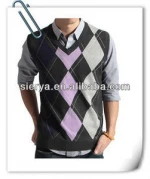 men's v neck checks pattern vest sleeveless sweater