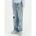 Mens Trouser New Product Torn Floor Mops Loose Washed Straight Leg Jeans for Men