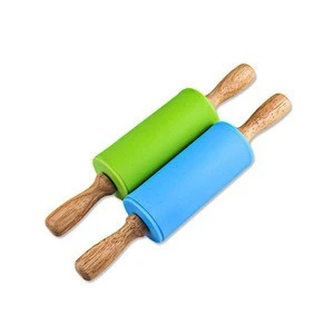 Mini Rolling Pin Kids Size Wooden Handle Non-Stick Silicone Rolling Pins