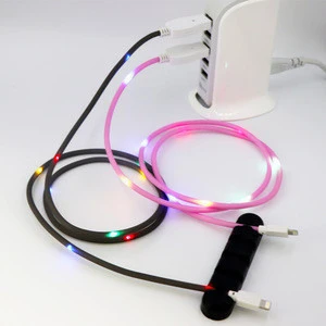 mobile accessories new design voice control LED illuminated rainbow light 2.4A Type-C 8pin Micro fast USB cable data Sync