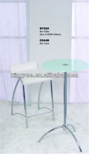 Modern bar furniture homes goods chromed steel stand up bar tables set tempered glass high top small round bar table