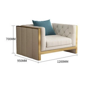 Modern Leather Upholstered Sofa Couch for the Living Room With Golden Stainless Steel Metal Leg Base