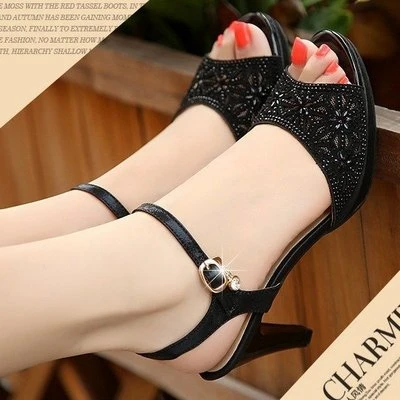 New arrival summer womens all-match word mesh high-heeled shoes wear womens shoes
