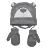 New Design Kids Fashionable Grey Blend  Embroidered Acrylic Knitted Beanie Gloves Imitate Animal Hat With Mittens Set