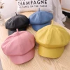 New kids&#x27;s hat autumn and winter Beret solid  leather octagonal  for boys and girls