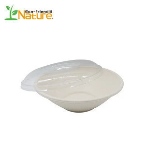 New Style Product Plant Pulp Biodegradable 32oz  Sugarcane Fiber Soup Bowl with PET lid