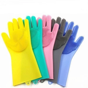 Non-stick Durable Heat and Slip Resistant  Long Silicone Scrubbing Brush Gloves