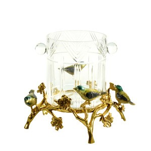 Ornate Accented brid brass and crystal  fruit plate and table decoration candy bowl accessories Smoke helmet cylinder