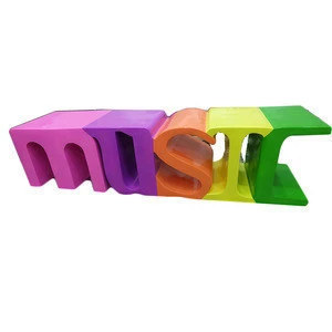 Outdoor Benches Decoration Multicolor Alphabet Fiberglass Bench For Shopping Mall