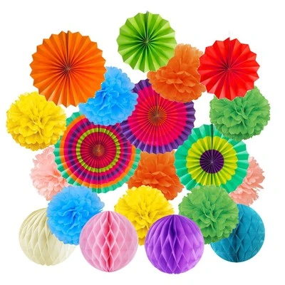 Party Supplies Hanging Paper Fans Pom Poms Tissue Paper Flower for Birthday Party Wedding Festival Christmas Decoration