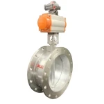 Pneumatic stainless steel ventilation butterfly valve, hard sealed 304 plate flange butterfly valve