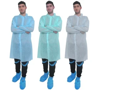 Polypropylene Disposable PP Breathable Dental Lab Coat with Snap Button for Lab/Clinic/Hospital/Beauty Center/Factory