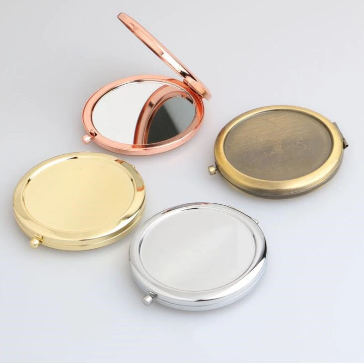 portable metal makeup hand mirror round mini pocket mirror rose gold compact mirror