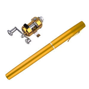 Portable Pocket Telescopic Mini Fishing Pole Aluminum Alloy Pen Shape Fishing Rod With Reel Wheel 6 Colors