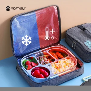 Portable Thermal Insulated Lunch Box Bag Cooler Chinese Square Shape Felt Tinfoil Lunch Tote Bags Women Kids Camping Picnic