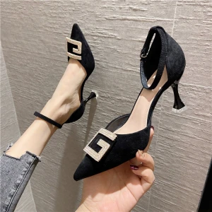Professional Manufacturer Suede Square Buckle Thin High Heels Shoes For Women