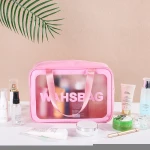 PU Zippered Travel Toiletry Wash Bag Accessories Organizer case Set 3 Pcs Clear Waterproof Makeup Cosmetic Bag for Women Men