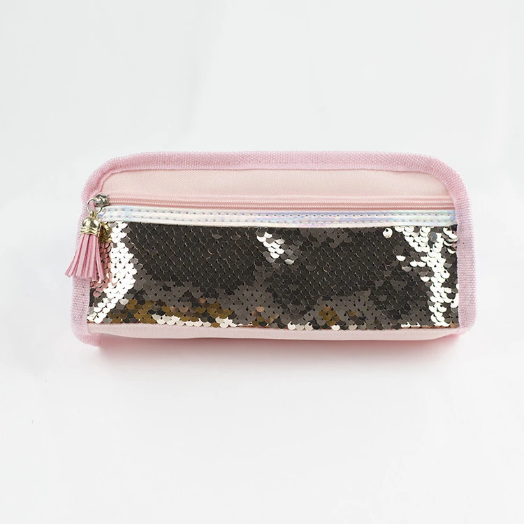 Quality assurance polyester oxford material PET sequin pencil case for sale