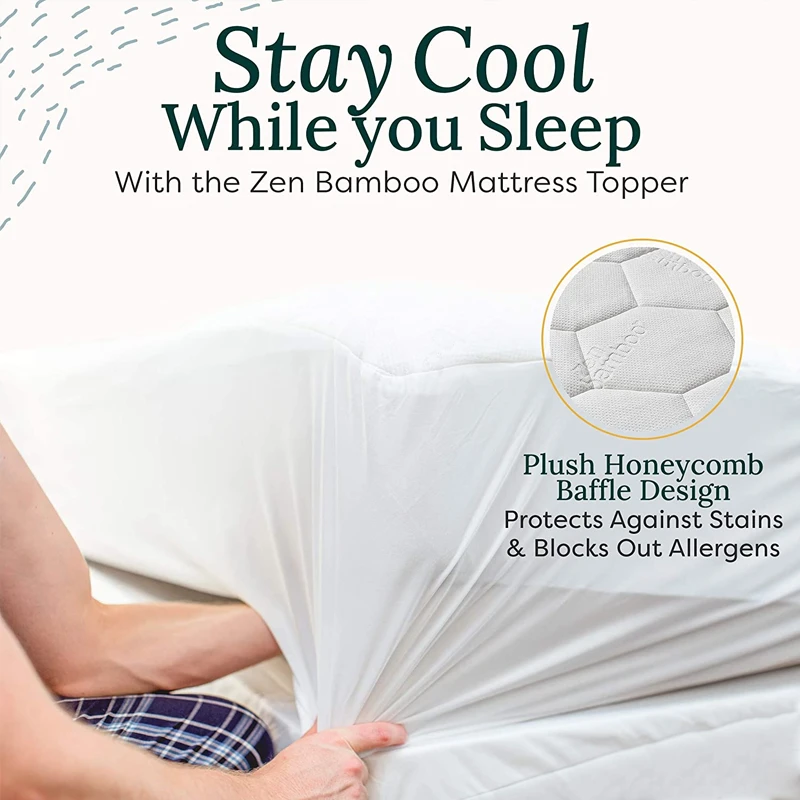 Queen Size Bamboo Mattress Pad Cover Cooling Bed Topper and Waterproof Protector Pads Deep Fitted Pocket