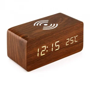 Quick 10W Wireless Charger Clocks For Mobile Phone LED Fast Wireless Charging Original Wooden Alarm Clocks Type-C Connection