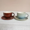 Reaction glaze wholesale personalized ceramic coffee cup sets stoneware tea cup saucer set