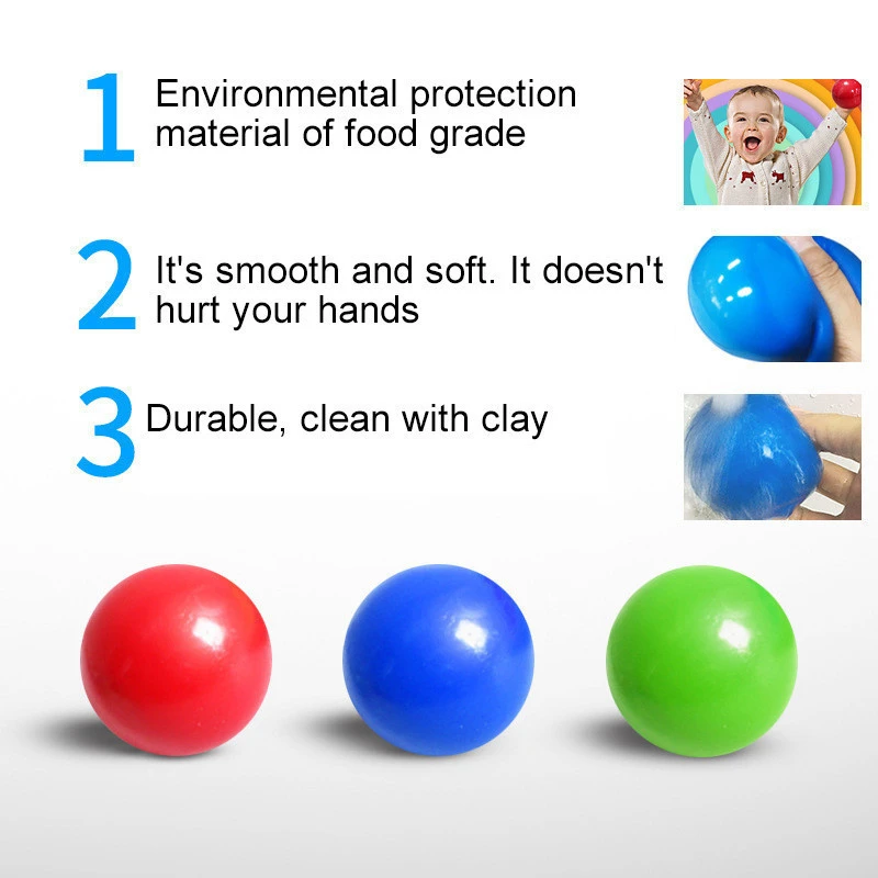 Relieve Stress Stick Wall Ball Decompression Sticky Squishy Toys Suction Rubber Soft Toy Sticky Target Ball Catch Throw Ball