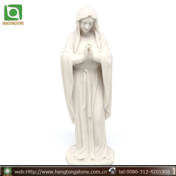 Religious carved white marble Virgin Mary Madonna statue