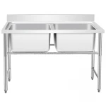 Restaurant Kitchen Commercial Stainless Steel Double Bowl Wash Basin Sink Table For Hotel/Aseembly Hand Sink Table In Stock