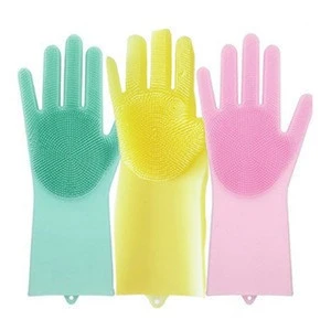 Reusable Household Cleaning Rubber Dishwashing Glove Silicone Gloves with Wash Scrubber