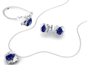 REYES New Fashion Jewelry Sets Pear Cut 2.58Ct Blue Sapphire Gemstone Earring Sets Women 925 Sterling Silver Wedding Jewelry Set