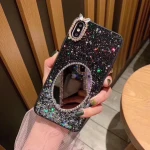 Rhinestone design oval mirror cover for apples phone bling-bling sparkle star soft case for iphone 11pro