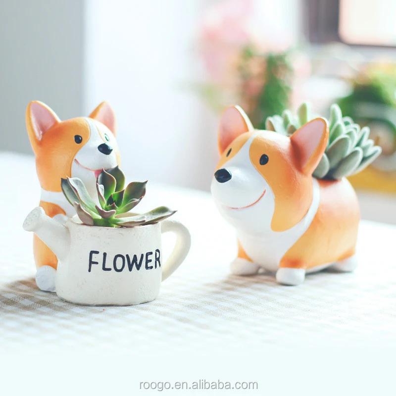 Roogo resin mini lovely corgi decoration flower pot
