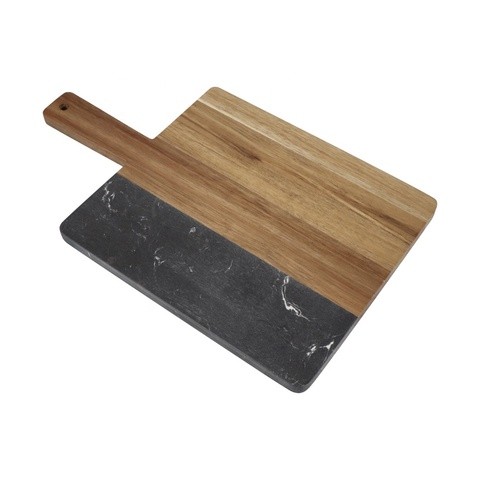 Rustic acacia wood marble charcuterie board durable cheese cutting board with handle
