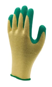 Seamless polycotton glove, coated with crinkled latex