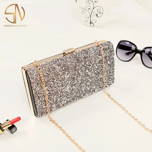 Shengnuo Manufacturer Wholesale Square Shape Diamond Clutch Evening Bag With Chain