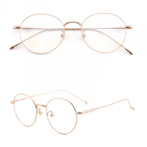 Shenzhen Quality Retro Spring Hinge Super Light Eyeglasses Round Gold Frame Titanium Frame Glasses