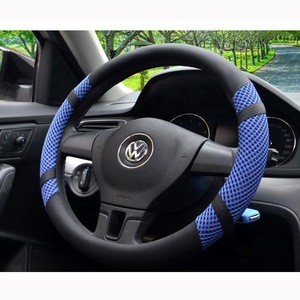 Soft ice silk + leather car steering wheel cover