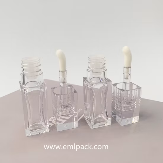 Import Emily LG4010 Custom 7ml Square Clear Lip Gloss Tubes Container Cosmetic Tubes Packaging for Lipstick Blush Lipgloss Tubes with Big Brush PETG Lipoil Container from China