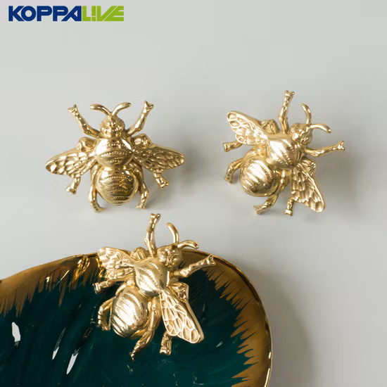Gold Brass Bee Knobs for Cabinets and Drawers, Bumble Bee Animal Knob