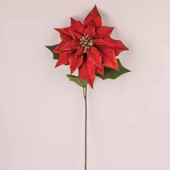 Hot Selling Artificial Christmas Single Stem Flower Xmas Party Decoration Poinsettia Flower