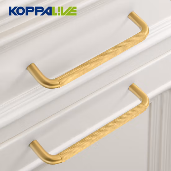 Koppalive OEM Custom Brushed Solid Brass Gold U-Shape Furniture Cabinet Knurled Textured Handles Pulls