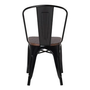Stackable industrial metal chair metal steel iron design chair Metal Indoor-Outdoor Chairs with Wood Seat