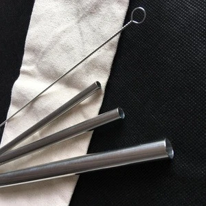 Stainless steel drinking straw in size 12x0.5x215mm straight for bubble tea