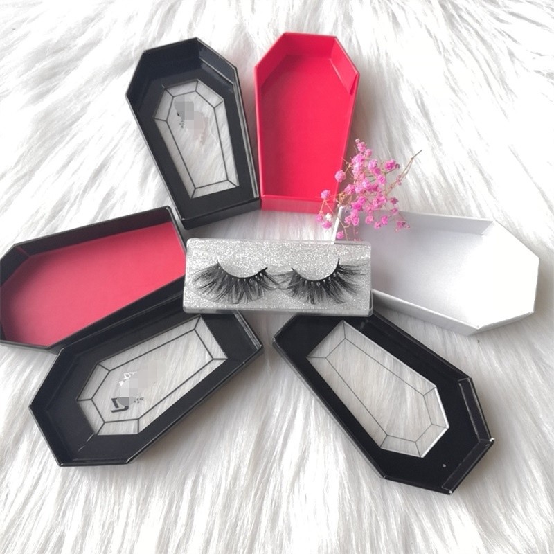 Stainless steel eyelashes applicator custom black red coffin box wholesale eyelash tweezers