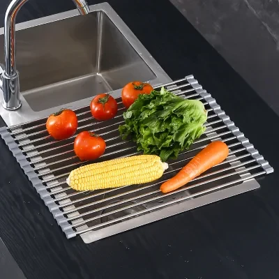 Stainless Steel Folding Shutter Sink Bowls Chopsticks Fruits and Vegetables Drain Rack