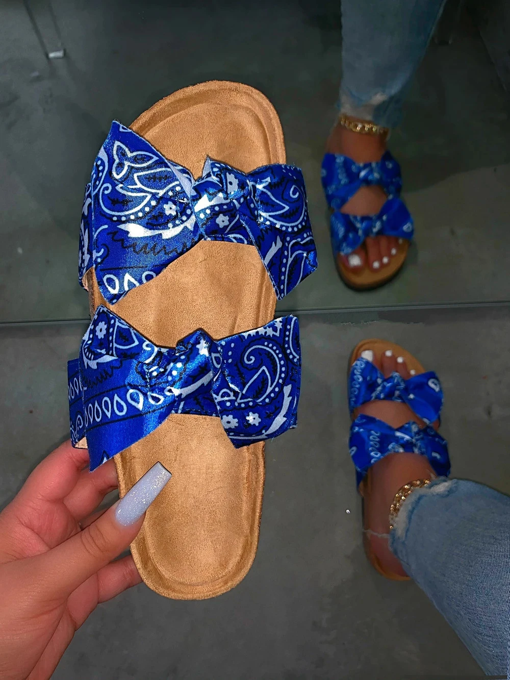 Summer African Womens Sandals Butterfly-knot Outside shoes Ladies Leopard Print Bow Flat Slippers