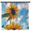 Sunflower Print Bathroom Shower Curtain Set Waterproof Hooks 79&quot;/71&quot;/59&quot;/47&quot;/35&quot;