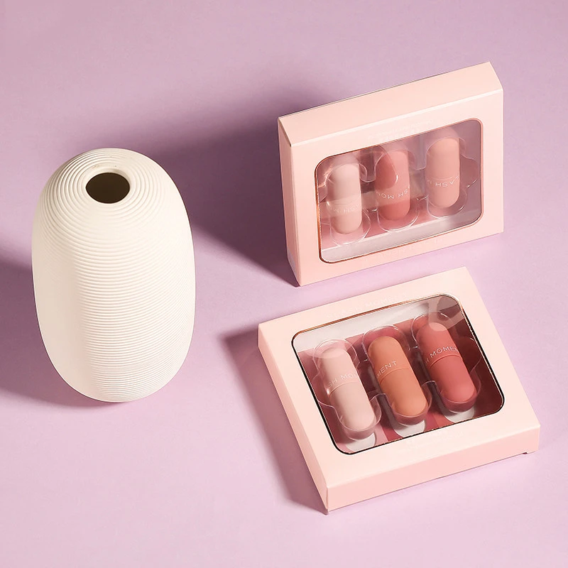 Support custom three series mini capsule lip gloss moisturizing non-stick cup matte velvet lip glaze wholesale
