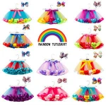 Toddler's rainbow ball gown skirt baby girls tutu skirt with bow hair accessories